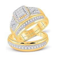 The Diamond Deal 10kt Yellow Gold His Hers Round Diamond Square Matching Wedding Set 3/4 Cttw