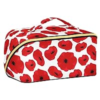 Red Poppies Cosmetic Bag for Women Travel Makeup Bag with Portable Handle Multi-functional Toiletry Bag Portable Toiletry Bag for Travel Women Makeup Beginners
