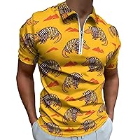 Armadillo in Desert Men's Short Sleeve Polo Shirts Casual Zippered Golf Shirt Slim Fit T-Shirt Tops