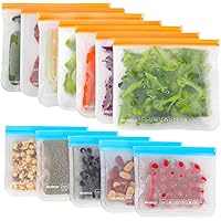 IDEATECH Reusable Storage Bags, 12 Pack BPA Free PEVA Reusable Freezer Bags,Reusable Gallon Bags, Reusable Sandwich Bags, Silicone Food Bags for Women, Men (12Pack-7 Large +5 Sandwich)