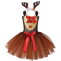 Toddler Kids Deer Costume Girls Christmas Historical Girl Tulle Dress Princess Hairband Birthday Outfits Baby Girl