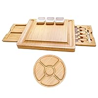 Bamboo Cheese Board and Charcuterie Board with Knife Set, 16 x 13 x 1.5 inch, Include Extra Round Fruit Plate - Gift for Men, Women, Mother, Housewarming