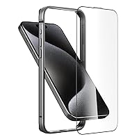 Slim Fit Metal Bumper Case for iPhone 15 Pro Max 6.7 inch, [Soft TPU Inner+Metal Plating Bumper][Support Wireless Charging] Shockproof Bumper Case with Tempered Glass Screen Protector, Gray