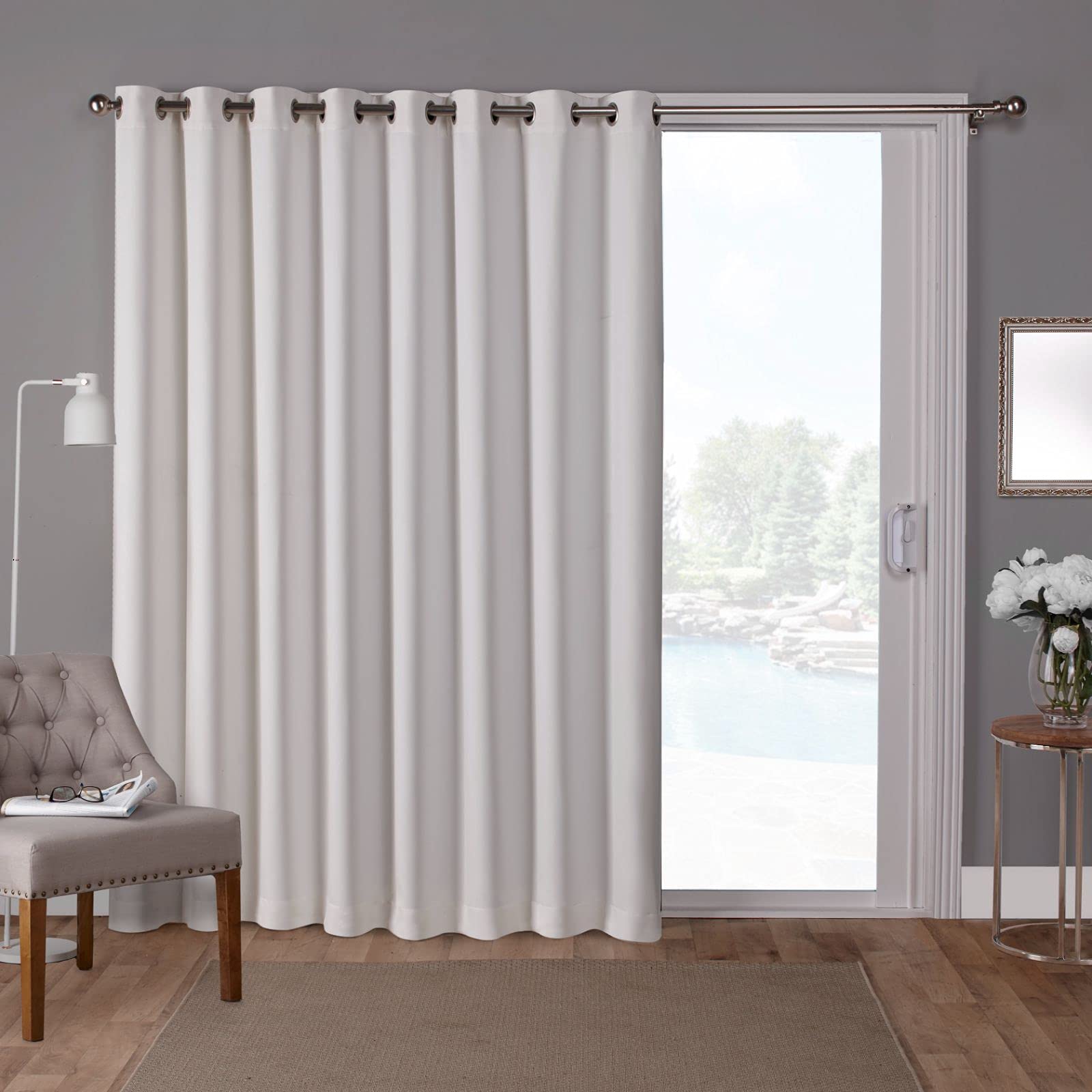 Exclusive Home Curtains Sateen Patio Woven Room Darkening Blackout Grommet Top Curtain Panel, 100x84, Vanilla