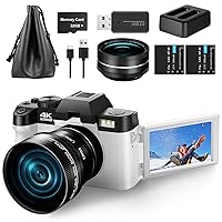 Digital Cameras for Photography, 48MP&4K Video/Vlogging Camera for YouTube with WiFi, 60FPS Autofocus Travel Camera with Wide-Angle & Macro Lens(White)
