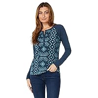 Ariat Female REAL Printed Henley Shirt Maze Multi/Midnight Navy Large