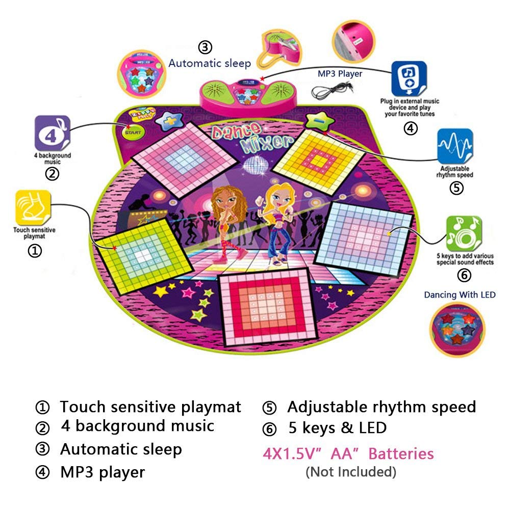 Dance Mixer Electronic Playmat - Touch-Sensitive Design with Background Music- Adjustable Music Tempo Setting ,Plug in Music