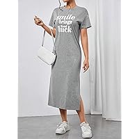 Women's Dresses Slogan Graphic Split Thigh Tee Dress Dress for Women