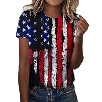 Women's American US Flag Shirts Casual 4th of July Stars and Stripes Tshirts Summer Holiday Patriotic Tee Tops