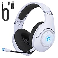 Wireless Gaming Headset, 2.4GHz USB Gaming Headphones for PC, PS4, PS5, Mac with Bluetooth 5.2, 40H Battery Life, Detachable Microphone, 3.5mm Wired Jack for Xbox Series (White)