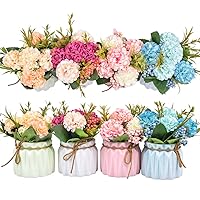XONOR Artificial Flower Plants – Mini Fake Hydrangea Flowers in Pot for Home Decor Party Wedding Office Patio Table Desk Decoration, Set of 4, 3.3''(D) x 5.5''(H)