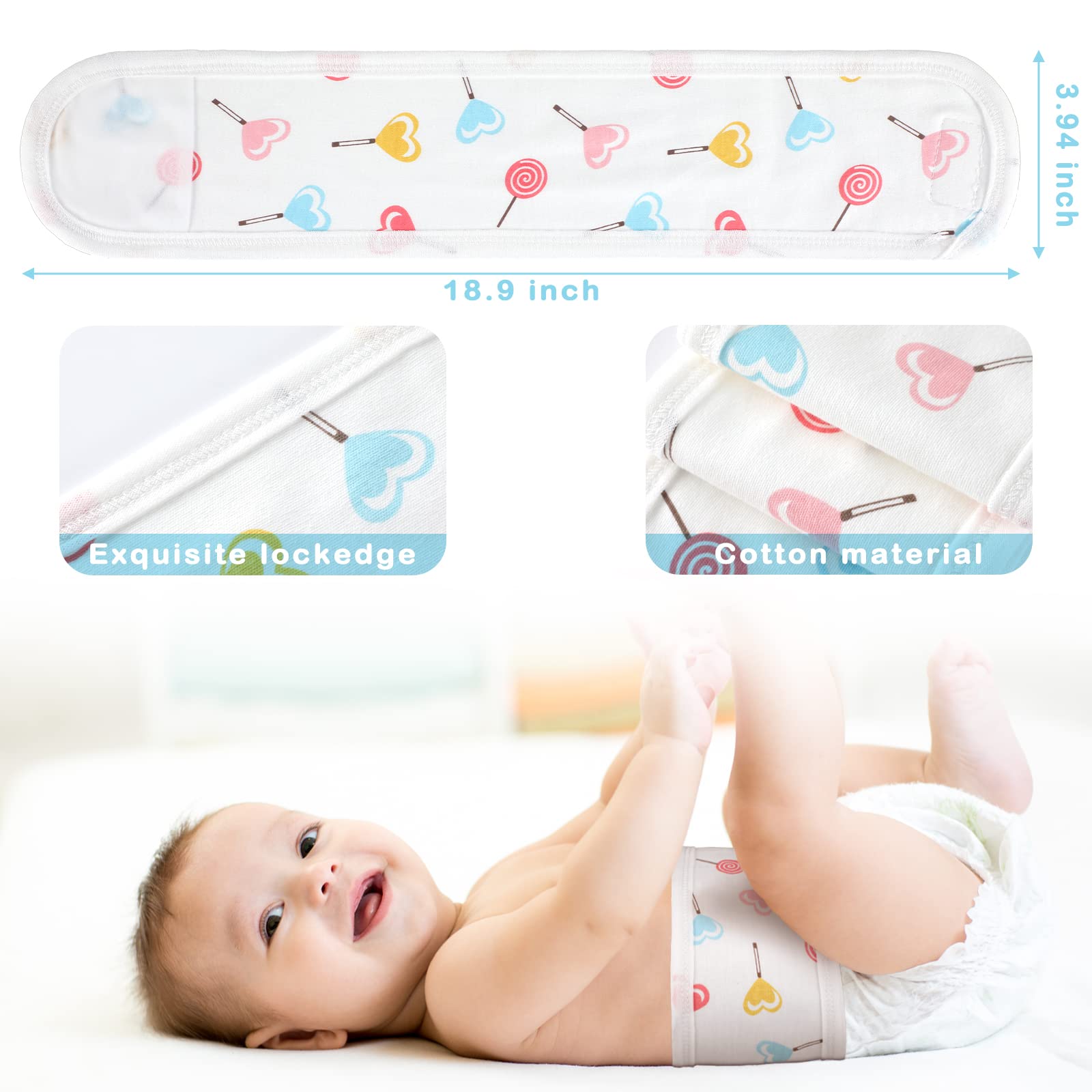 8 Pcs Cartoon Cotton Baby Infant Umbilical Cord Belly Bands Baby Belly Protector Baby Belly Button Band Baby Bellies Umbilical Hernia Belt Soft Newborn Navel Belt for 0-12 Months Babies, 4 Styles