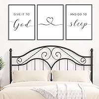 Framed Give it to God and Go to Sleep Signs 36x16”, Above Bed Wall Decors, Black And White Bedroom Decor (12x16 inches, Set of 3, Framed, Black)