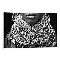 Posters Black And White Wall Art Neck Decorative Ornaments Poster African Aboriginal Woman Vintage Poster Canvas Painting Posters And Prints Wall Art Pictures for Living Room Bedroom Decor 24x36inch(