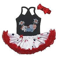 Petitebella Rhinestones Happy 4th of July USA Heart Halter Baby Dress Nb-18m