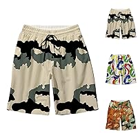 Mens Beach Shorts Casual Hawaiian Elastic Waist Shorts Drawstring Floral Summer Shorts Lightweight Camouflage Pants