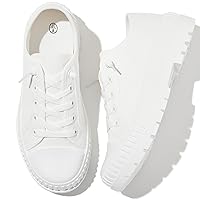 Rominz Womens Slip on Platform Sneakers White Platform Canvas Shoes for Women Low Top Tennis Shoes