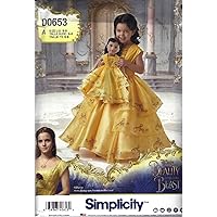 Simplicity D0653 or 8405 Disney's Belle Beauty and the Beast Girls Dress Sizes 3-8 and Matching 18