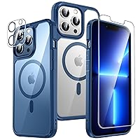 TAURI 5-in-1 Magnetic for iPhone 13 Pro Max Case Blue, [Designed for Magsafe] with 2X Screen Protectors +2X Camera Lens Protectors, [Not-Yellowing] Shockproof Slim Phone Case for iPhone 13 Pro Max