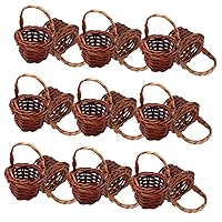 ERINGOGO 20pcs Mini Portable Flower Basket Braided Storage Basket Hand Woven Wood Baskets Wicker Bucket Basket Tiny Picnic Basket Woven Toy Bin Micro Scene Food Basket Rattan Flower Girl