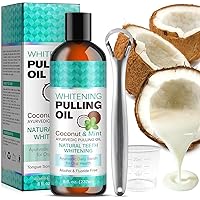 Coconut Pulling Oil (8 Fl.Oz), Mint Oil Pulling Mouthwash with Tongue Scraper Alcohol Free Natural Coconut Oil Pulling for Teeth Whitening,Fresh Breath and Healthier Gum
