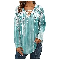 FYUAHI Women's Tunics Tops Fall Long Sleeve Atmospheric, Fashionable, Loose Fitting Casual Printed V-Neck Long Sleeved Top