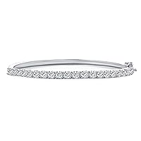 Classic Fashion Bridal AAA Cubic Zirconia Princess Cut CZ 1/2 Eternity Tennis Stackable Bangle Bracelet For Women, Prom, Wedding Silver Plated 7-7.5 Inch