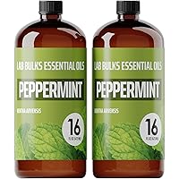 Lab Bulks Peppermint Essential Oil 16 oz Bottle, for Diffusers, Home Care, Candles, Cleaning, Spray 2 Pack