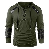 Mens Retro Tactical Long Sleeve Hoodies Distressed Lace Up Pullover Hooded Sweathirtswork Sweatshirts For Men