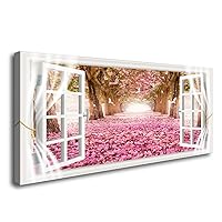 AH40174 Wall Art CanvasTrees and Pink Rose Paintings Printed Pictures Stretched and Framed Ready to Hang for Home Decorations Office Wall Decor Artwork 28x56inch