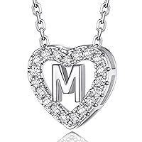 MomentWish Initial Heart Necklace for Women, Birthday Gift for Women Moissanite Letter Necklace A-Z S925 Sterling Silver Heart Necklace Valentines Anniversary for Her