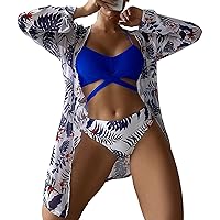Two Piece Swimsuits for Women Plus Size Shorts Mesh Print Three Piece Swimsuit
