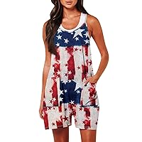Comfy Jumpsuits For Women, American Flag Casual Sleeveless Loose Rompers Women's Overalls Pants Shorts, S XXXL
