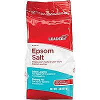 LEADER Epsom Salt Soaking Aid, Magnesium Sulfate Saline Laxative, Resealable Bag, 16 Ounce