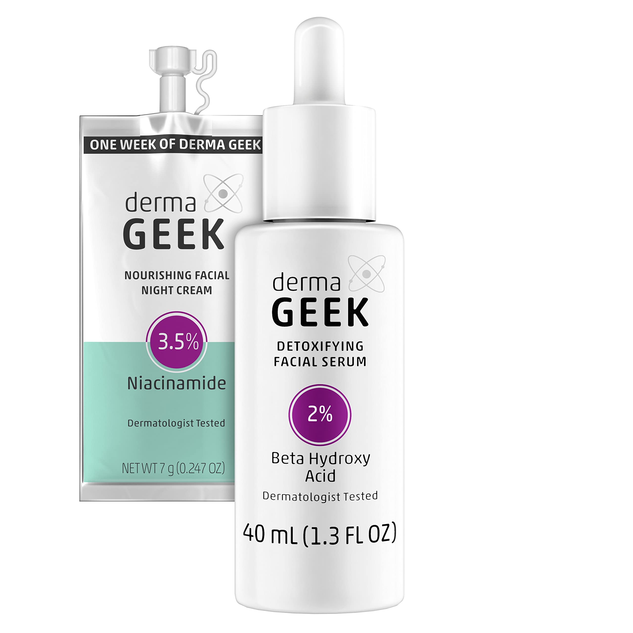 dermaGEEK Exfoliation & Moisturizing Combo Gift Set | Detoxifying Facial Serum, 1.3 FL OZ + Nourishing Facial Night Cream Travel/Trial Size