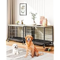 Dog Crate Furniture, 2024 New Furniture Style Dog Crate with Removable Tray and Wheels, Heavy-Duty Double-Doors Dog Cage End Table, 27.2
