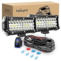 Nilight 6.5Inch 2PCS 120W Spot & Flood Combo Bar Driving Waterproof Led Work Light Triple Rows with 5 Pin Rocker Switch Power 16AWG Wiring Harness Kit-2 Leads for Off-Road Truck , 2 Years Warranty