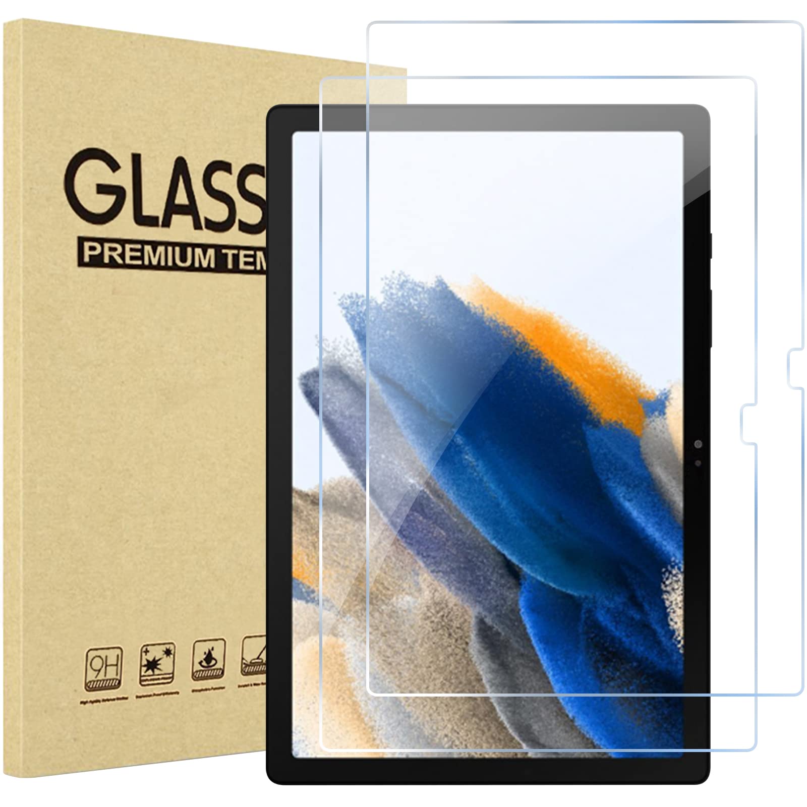 ProCase Pack of 2 Screen Protectors Glass Compatible with Galaxy Tab A8 10.5 Inch 2022 (SM-X200/X205) Screen Protector Film Protective Glass 9H Tempered Glass for Samsung Tab A8 Screen Protector Clear