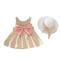 Toddler Girls Child Sleeveless Floral Prints Summer Beach Sundress Party Dresses Princess Dress Hat 2 Princess