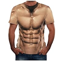 Muscle Print Shirts for Men Fake Breast Short Sleeve Round Neck Funny Gym Bodybuilding Workout Fitness Pullover Hot Deals