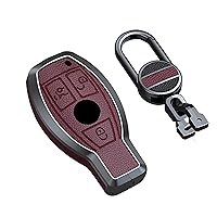 ontto 3-Button Key Fob Case Leather Smart Remote Key Cover Fit for Mercedes-Benz A B C E G R S M Class CLA CLS GLA Red(Type A)