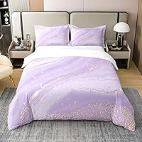 Erosebridal 100% Cotton Purple Pink Marble Duvet Cover Twin Size,Girly Watercolor Bedding Set for Kids Girls,Galaxy Pastel Comforter Cover,Glitter Marble Texture Bed Sets with 1 Pillow Sham