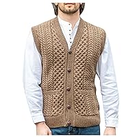 DuDubaby Men's Sweater Vest V-Neck Sleeveless Cable Knitted Cardigan Vest