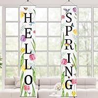 4 PCS Spring Porch Banners and Flower Porch Sign Spring Floral Door Sign Bunny Rabbit Eggs Hanging Flag Spring Summer Flower Porch Banner Sign for Home Indoor Outdoor Decorations