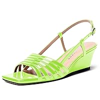 Women's Open Toe Slingback Outdoor Patent Casual Slip On Square Toe Wedge Low Heel Pumps Shoes 2 Inch
