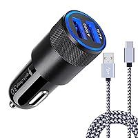 [5.4A/30W] Fast Car Charger Type C 6ft Cable for Samsung Galaxy S24 S23 S22 S21 S20 Ultra FE S10e S10 S9 S8 Plus, Note 20 10 9 8, A15 A14 A53 A32 A71 5G A20, LG Stylo 4/5/6, Quick USB Car Plug