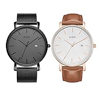 BUREI Men's Watch Ultra Thin Quartz Analog Wrist Watch Date Calendar
