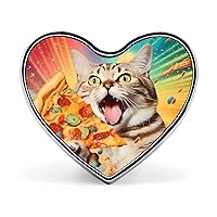 Cat Eating Pizza Funny Heart Badge Brooch Pin Button Lapel Tie Pins Decoration for Men Women