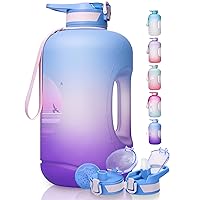 1 Gallon Water Bottle -128 oz Motivational Water Bottle BPA Free Water Jug Large Sports Water Bottle Leakproof Drinking Bottle Women/Men for Fitness Gym Outdoor Activity, Blue Purple Sunset