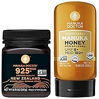 MGO 925+ and MGO 182+ SQUEEZY Manuka Honey Monofloral Value Bundle, 100% Pure New Zealand Honey. Certified. Guaranteed. RAW. Non-GMO